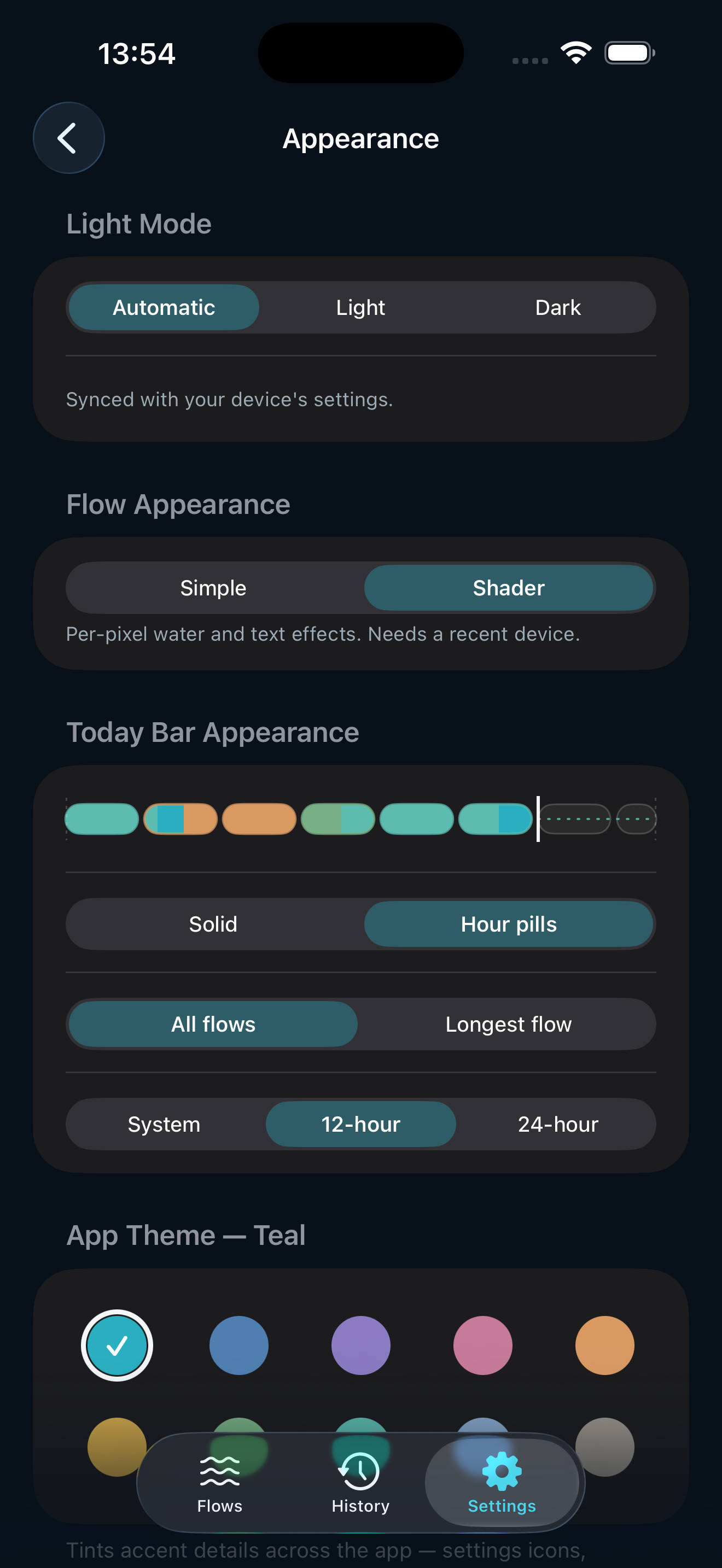 Appearance settings, dark