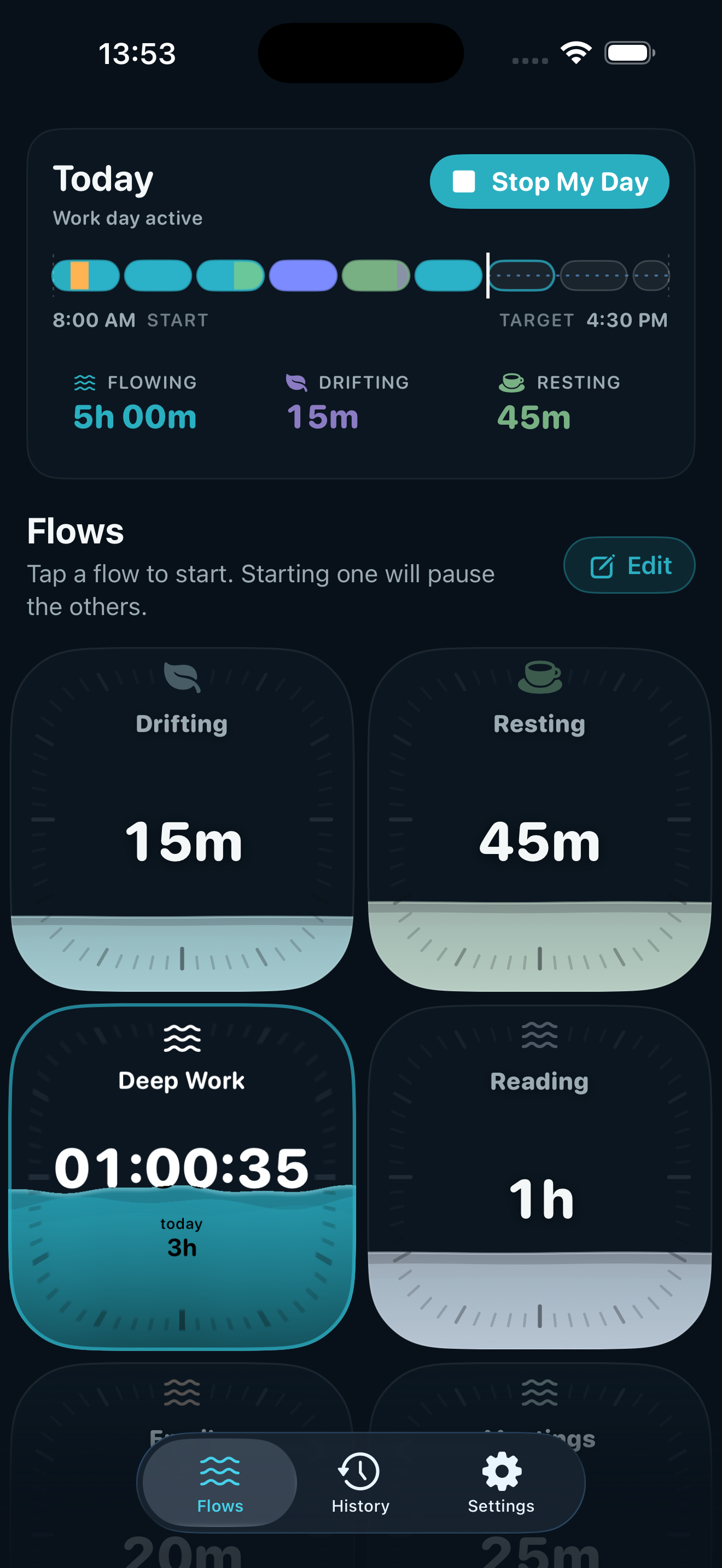 Today dashboard, dark